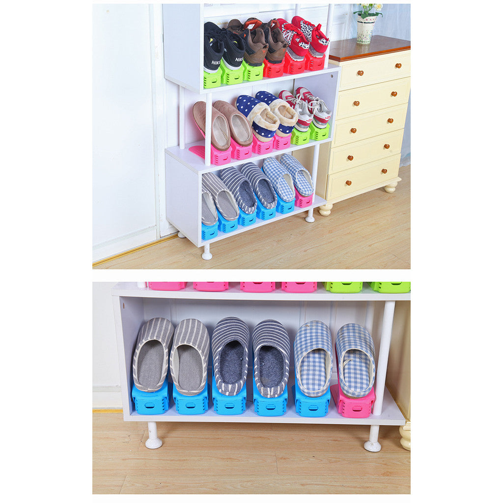 ADJUSTABLE SLOTS | 可调节分层鞋架：一站式鞋柜收纳方案 (1pcs) Non-Slip Space Saving Shoe Holder | Versatile Closet Organizer