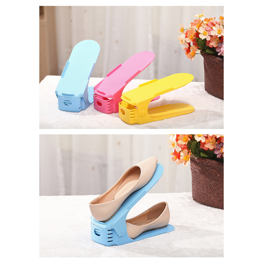 ADJUSTABLE SLOTS | 可调节分层鞋架：一站式鞋柜收纳方案 (1pcs) Non-Slip Space Saving Shoe Holder | Versatile Closet Organizer